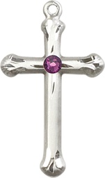 [6022SS-STN2] Sterling Silver Cross Medal with a 3mm Amethyst Swarovski stone