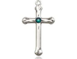 [6022SS-STN5] Sterling Silver Cross Medal with a 3mm Emerald Swarovski stone