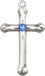 [6022SS-STN9] Sterling Silver Cross Medal with a 3mm Sapphire Swarovski stone