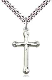 [6022SS/24S] Sterling Silver Cross Pendant on a 24 inch Light Rhodium Heavy Curb chain