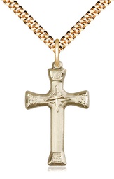 [6023GF/24G] 14kt Gold Filled Cross Pendant on a 24 inch Gold Plate Heavy Curb chain