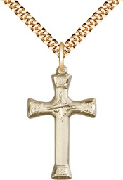 [6023GF/24G] 14kt Gold Filled Cross Pendant on a 24 inch Gold Plate Heavy Curb chain