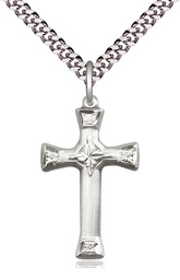 [6023SS/24S] Sterling Silver Cross Pendant on a 24 inch Light Rhodium Heavy Curb chain