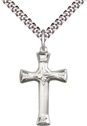 [6023SS/24S] Sterling Silver Cross Pendant on a 24 inch Light Rhodium Heavy Curb chain