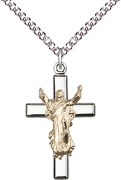 [6026GF/SS/24SS] Two-Tone GF/SS Cross Pendant on a 24 inch Sterling Silver Heavy Curb chain