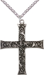 [6029SS/24SS] Sterling Silver Cross Pendant on a 24 inch Sterling Silver Heavy Curb chain