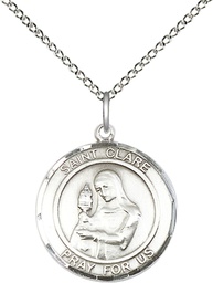 [8028RDSS/18SS] Sterling Silver Saint Clare of Assisi Pendant on a 18 inch Sterling Silver Light Curb chain