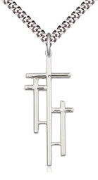 [6030SS/24S] Sterling Silver Cross Pendant on a 24 inch Light Rhodium Heavy Curb chain