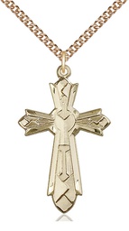 [6031GF/24GF] 14kt Gold Filled Mosaic Cross Pendant on a 24 inch Gold Filled Heavy Curb chain