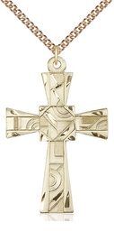 [6032GF/24GF] 14kt Gold Filled Mosaic Cross Pendant on a 24 inch Gold Filled Heavy Curb chain