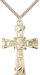[6032GF/24GF] 14kt Gold Filled Mosaic Cross Pendant on a 24 inch Gold Filled Heavy Curb chain