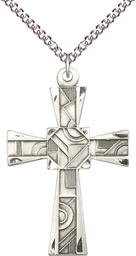 [6032SS/24SS] Sterling Silver Mosaic Cross Pendant on a 24 inch Sterling Silver Heavy Curb chain
