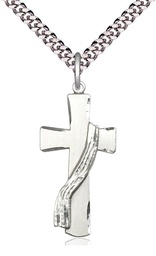 [6035SS/24S] Sterling Silver Deacon Cross Pendant on a 24 inch Light Rhodium Heavy Curb chain