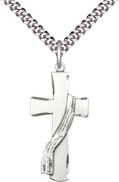 [6035SS/24S] Sterling Silver Deacon Cross Pendant on a 24 inch Light Rhodium Heavy Curb chain