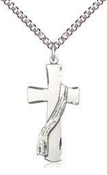 [6035SS/24SS] Sterling Silver Deacon Cross Pendant on a 24 inch Sterling Silver Heavy Curb chain