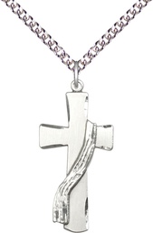 [6035SS/24SS] Sterling Silver Deacon Cross Pendant on a 24 inch Sterling Silver Heavy Curb chain