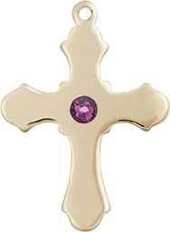 [6036GF1-STN2] 14kt Gold Filled Cross Medal with a 3mm Amethyst Swarovski stone