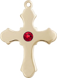 [6036GF1-STN7] 14kt Gold Filled Cross Medal with a 3mm Ruby Swarovski stone