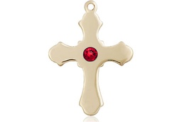 [6036GF1-STN7] 14kt Gold Filled Cross Medal with a 3mm Ruby Swarovski stone