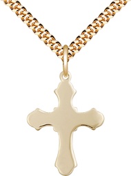 [6036GF1/24G] 14kt Gold Filled Cross Pendant on a 24 inch Gold Plate Heavy Curb chain