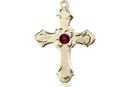 [6036GF2-STN1] 14kt Gold Filled Cross Medal with a 3mm Garnet Swarovski stone