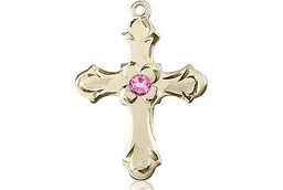 [6036GF2-STN10] 14kt Gold Filled Cross Medal with a 3mm Rose Swarovski stone