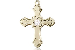 [6036GF2-STN4] 14kt Gold Filled Cross Medal with a 3mm Crystal Swarovski stone