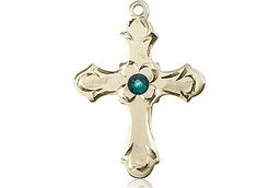 [6036GF2-STN5] 14kt Gold Filled Cross Medal with a 3mm Emerald Swarovski stone