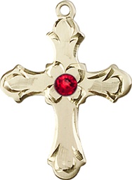 [6036GF2-STN7] 14kt Gold Filled Cross Medal with a 3mm Ruby Swarovski stone