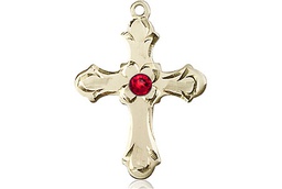 [6036GF2-STN7] 14kt Gold Filled Cross Medal with a 3mm Ruby Swarovski stone