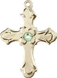 [6036GF2-STN8] 14kt Gold Filled Cross Medal with a 3mm Peridot Swarovski stone