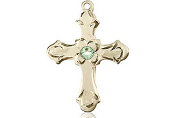 [6036GF2-STN8] 14kt Gold Filled Cross Medal with a 3mm Peridot Swarovski stone