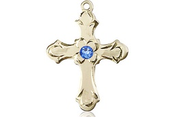 [6036GF2-STN9] 14kt Gold Filled Cross Medal with a 3mm Sapphire Swarovski stone