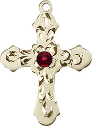 [6036GF3-STN1] 14kt Gold Filled Cross Medal with a 3mm Garnet Swarovski stone