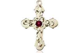 [6036GF3-STN1] 14kt Gold Filled Cross Medal with a 3mm Garnet Swarovski stone