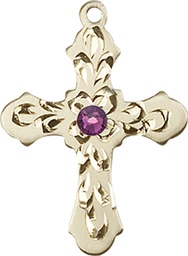 [6036GF3-STN2] 14kt Gold Filled Cross Medal with a 3mm Amethyst Swarovski stone