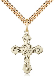 [6036GF3/24G] 14kt Gold Filled Cross Pendant on a 24 inch Gold Plate Heavy Curb chain