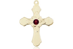 [6036GF4-STN1] 14kt Gold Filled Cross Medal with a 3mm Garnet Swarovski stone