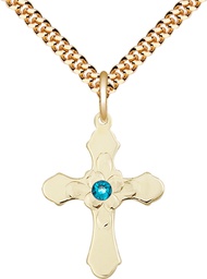 [6036GF4-STN12/24G] 14kt Gold Filled Cross Pendant with a 3mm Zircon Swarovski stone on a 24 inch Gold Plate Heavy Curb chain