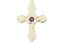 [6036GF4-STN2] 14kt Gold Filled Cross Medal with a 3mm Amethyst Swarovski stone