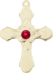 [6036GF4-STN7] 14kt Gold Filled Cross Medal with a 3mm Ruby Swarovski stone