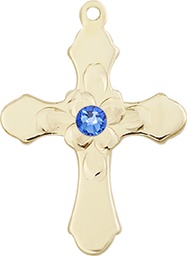 [6036GF4-STN9] 14kt Gold Filled Cross Medal with a 3mm Sapphire Swarovski stone