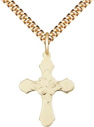 [6036GF4/24G] 14kt Gold Filled Cross Pendant on a 24 inch Gold Plate Heavy Curb chain
