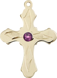 [6036GF5-STN2] 14kt Gold Filled Cross Medal with a 3mm Amethyst Swarovski stone