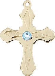 [6036GF5-STN3] 14kt Gold Filled Cross Medal with a 3mm Aqua Swarovski stone