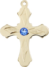 [6036GF5-STN9] 14kt Gold Filled Cross Medal with a 3mm Sapphire Swarovski stone