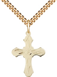 [6036GF5/24G] 14kt Gold Filled Cross Pendant on a 24 inch Gold Plate Heavy Curb chain