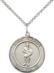 [8034RDSS/18SS] Sterling Silver Saint Florian Pendant on a 18 inch Sterling Silver Light Curb chain