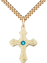 [6036GF6-STN12/24G] 14kt Gold Filled Cross Pendant with a 3mm Zircon Swarovski stone on a 24 inch Gold Plate Heavy Curb chain