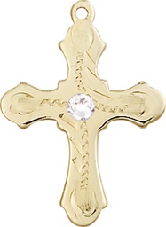 [6036GF6-STN4] 14kt Gold Filled Cross Medal with a 3mm Crystal Swarovski stone